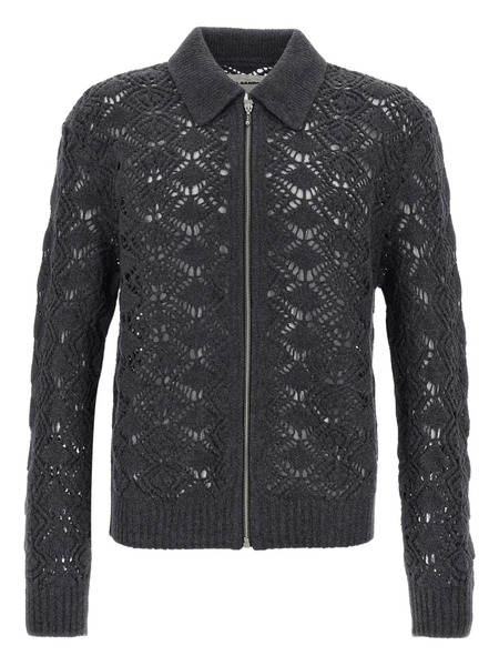  Jil Sander Perforated-detail Zip-front Cardigan - Grey 