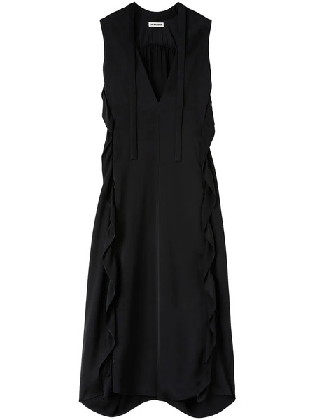  Jil Sander Ruffle-trim Satin Maxi Dress - Black 