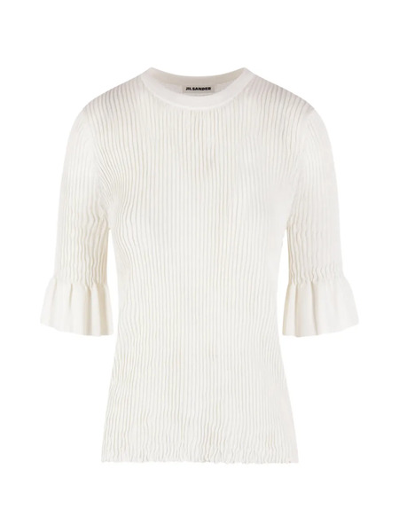  Jil Sander Ruffled Ribbed Top - White 