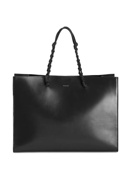  Jil Sander Tangle Knotted Handle Embossed Logo Tote - Black 