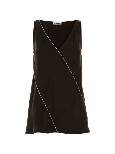  Jil Sander V-neck Embellished Top - Brown 
