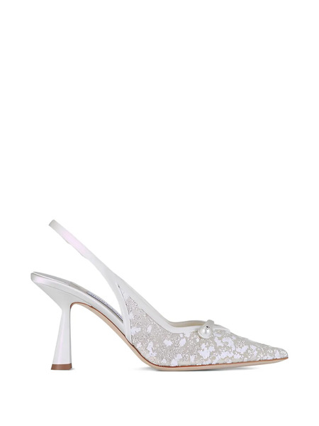  Jimmy Choo Amita Tulle Faux-pearl Slingback Pumps - White 
