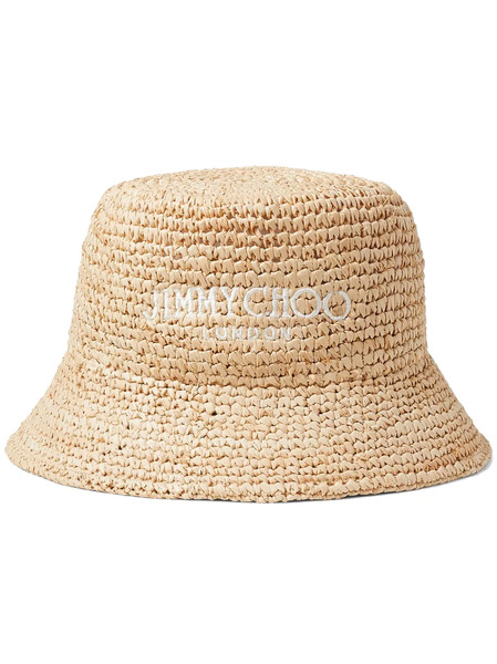  Jimmy Choo Atena Logo-embroidered Raffia Hat - Neutrals 