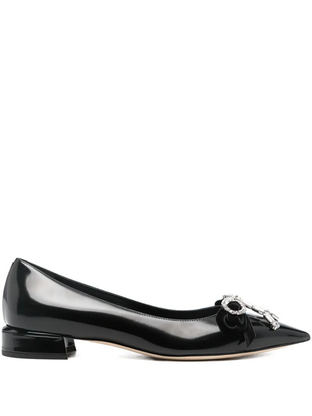  Jimmy Choo Auria Crystal Bow Flat Shoes - Black 