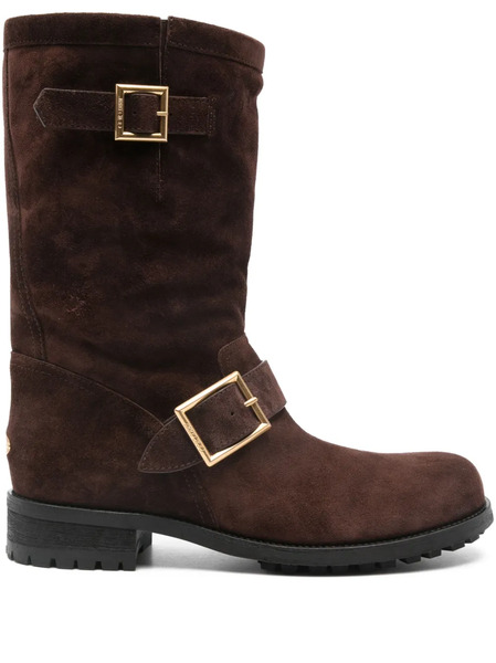  Jimmy Choo Buckle Biker Suede Boots - Brown 