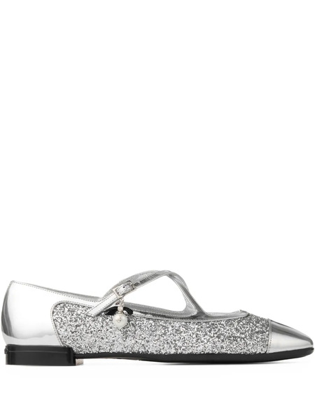  Jimmy Choo Eleri Glitter-leather Ballet Flats - Silver 