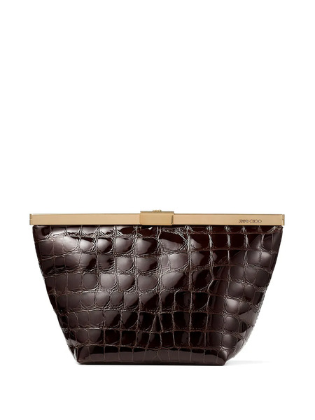 Jimmy Choo Ganache Crocodile-effect Chain Clutch Bag - Brown 