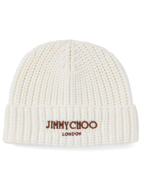  Jimmy Choo Logo-embroidered Ribbed-knit Beanie - White 