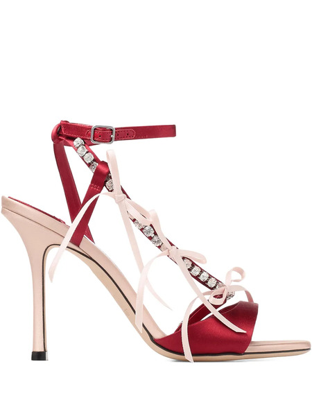  Jimmy Choo Lula Crystal Ribbon Heeled Sandals - Red 