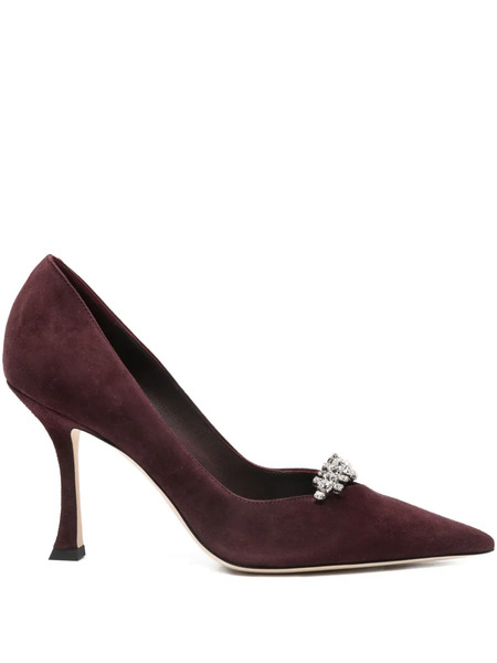  Jimmy Choo 90mm Crystal-embellished Pointed-toe Pumps - Red 