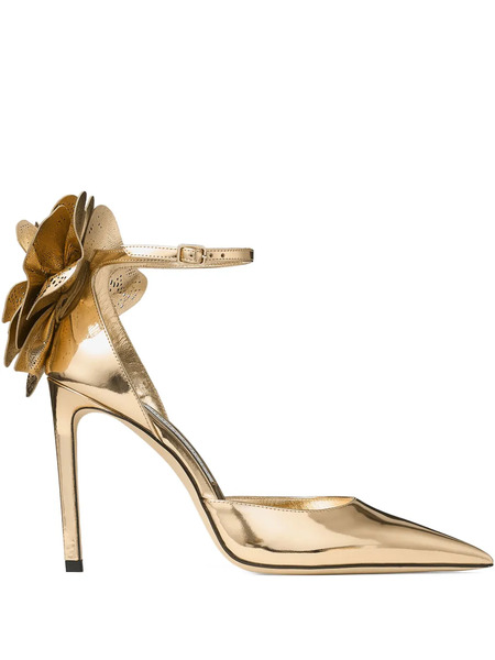  Jimmy Choo 100mm Marja Flower Pumps - Gold 
