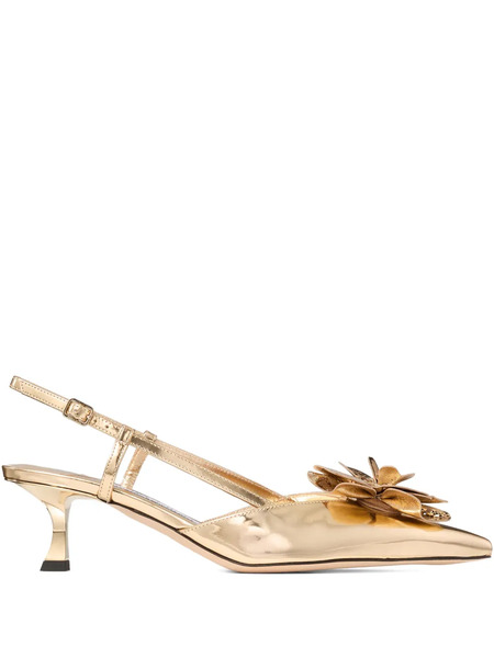  Jimmy Choo 50mm Mimmi Floral Sling Back Pumps - Gold 