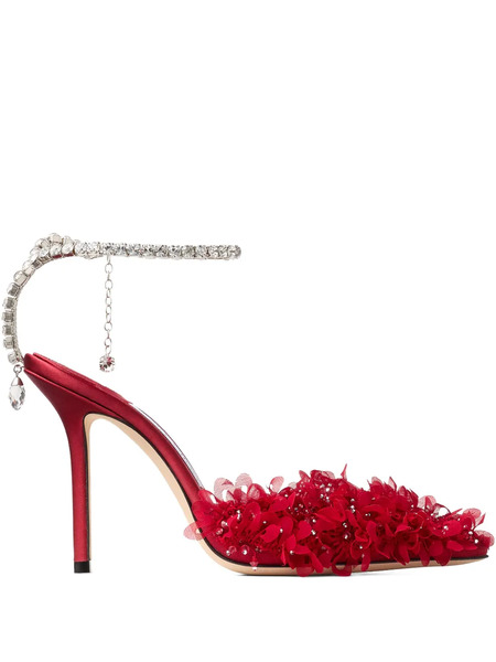  Jimmy Choo 100mm Saeda Crystal-embellished Floral Pumps - Red 