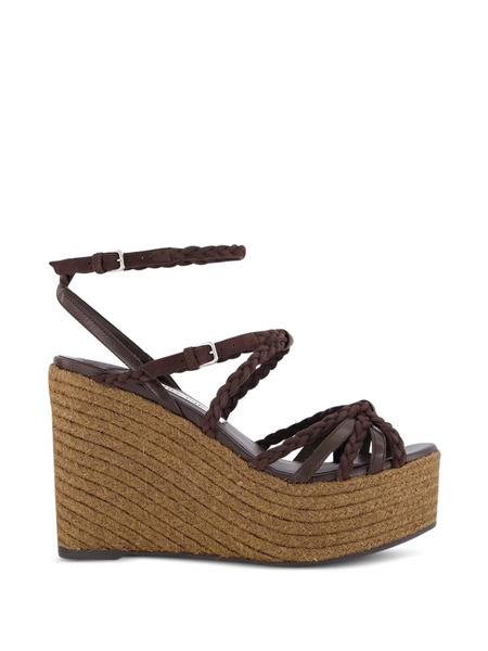  Jimmy Choo Nyra Leather Wedge Sandals - Brown 