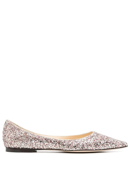  Jimmy Choo Romy Glitter-embellished Pointed-toe Ballet Flats - Pink 