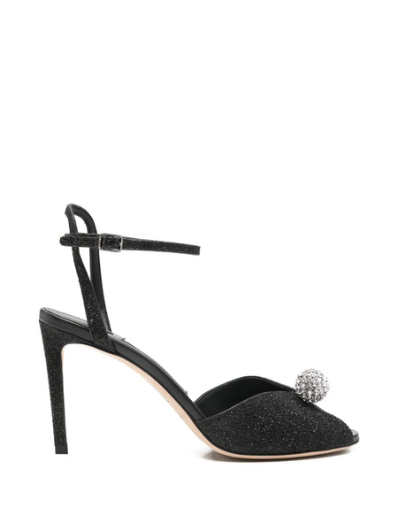  Jimmy Choo Sacora Glitter Heeled Sandals - Black 