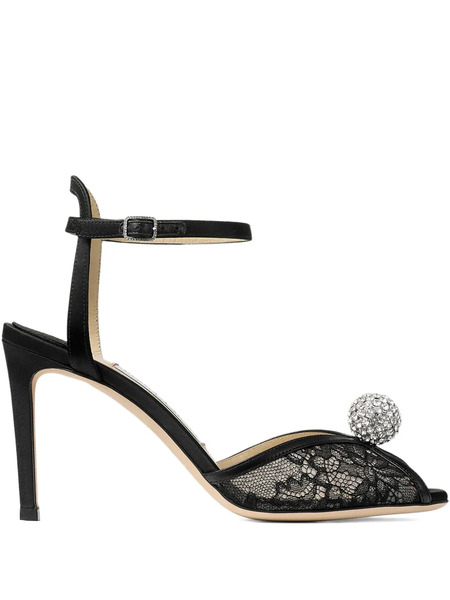 Jimmy Choo Sacora Lace Embellished Pumps - Black 