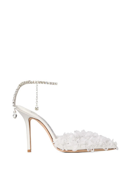  Jimmy Choo Saeda Crystal-strap Floral Pumps - White 