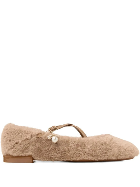  Jimmy Choo Shearling Cross-strap Ballerina Flats - Brown 