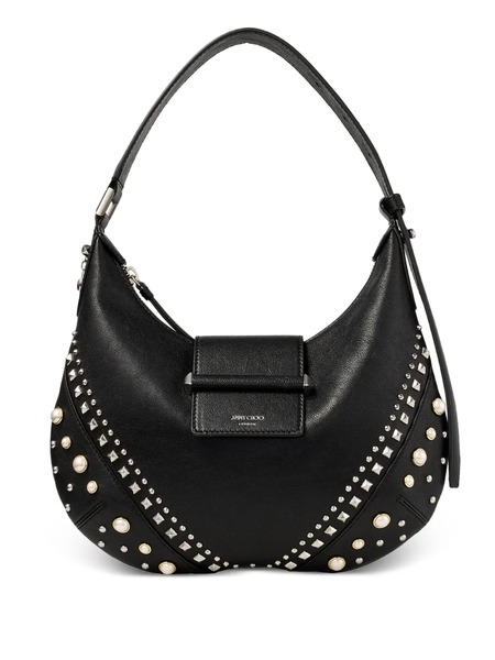  Jimmy Choo Small Bar Hobo Studded Pearl Shoulder Bag - Black 