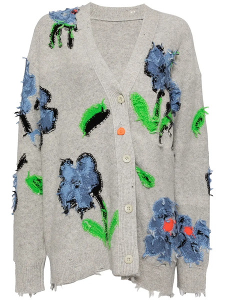  Jnby Floral Pattern Cardigan - Grey 