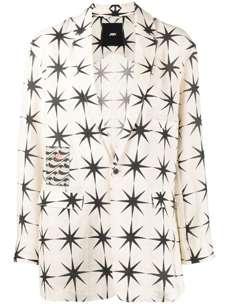  Jnby Printed Linen Blazer - Brown 
