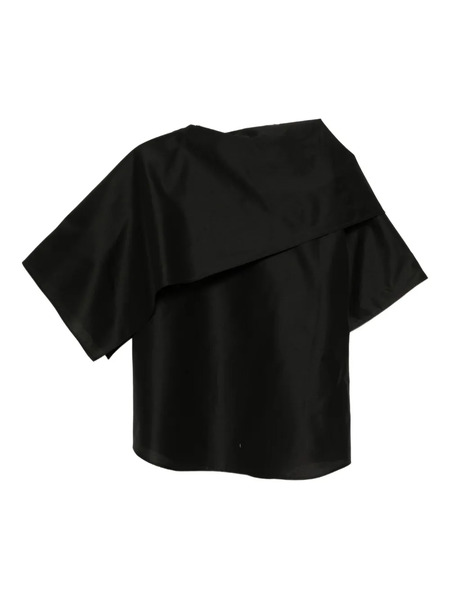  Jnby Scarf-collar Short-sleeves Top - Black 