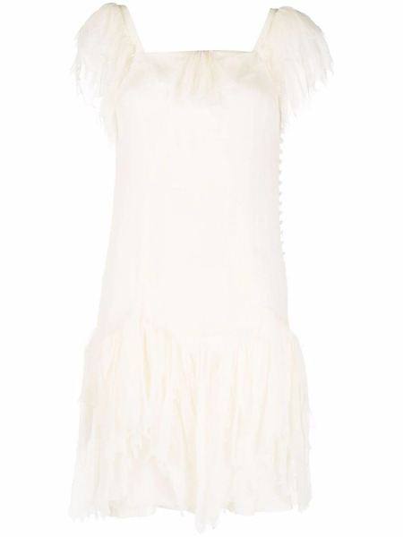  John Galliano Pre-owned 1990s Ruffled Short-sleeved Silk Dress - Neutrals 