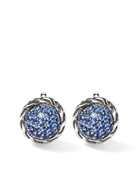  John Hardy Carved Chain Sapphire Stud Earrings - Silver 