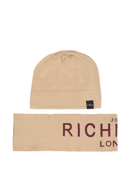  John Richmond Junior Logo-knit Beanie Set - Neutrals 