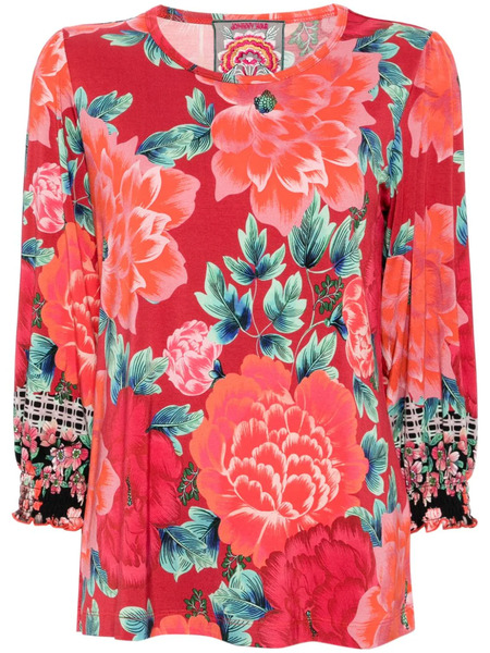  Johnny Was All-over Floral Print T-shirt - Red 