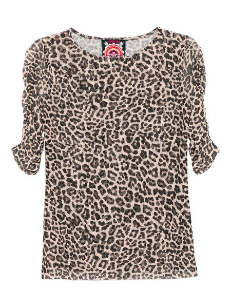  Johnny Was Ruched-sleeved Mesh Top - Brown 