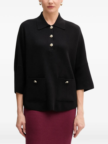  Joseph Ribkoff Button-embellishment Polo Top - Black 