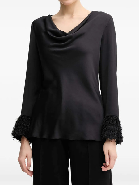  Joseph Ribkoff Cowl-neck Fringed-hem Blouse - Black 