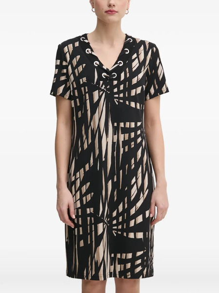 Joseph Ribkoff Eyelet Patterned V-neck Dress - Black 