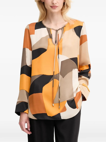  Joseph Ribkoff Geometric Tie-neck Blouse - Orange 