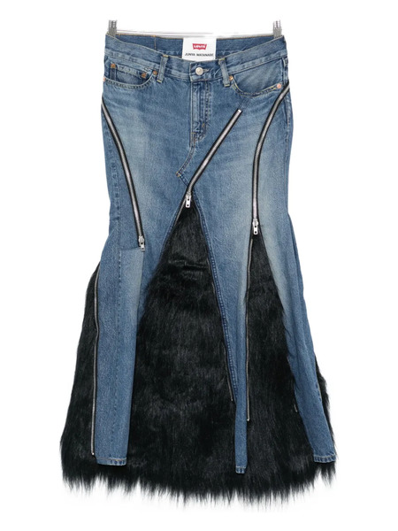  Junya Watanabe Faux Fur Denim Asymmetric Skirt - Blue 