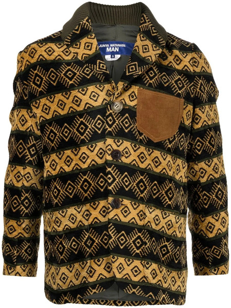  Junya Watanabe Man Geometric-pattern Shawl-lapel Jacket - Brown 