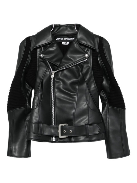  Junya Watanabe Ribbed-panel Faux-leather Jacket - Black 