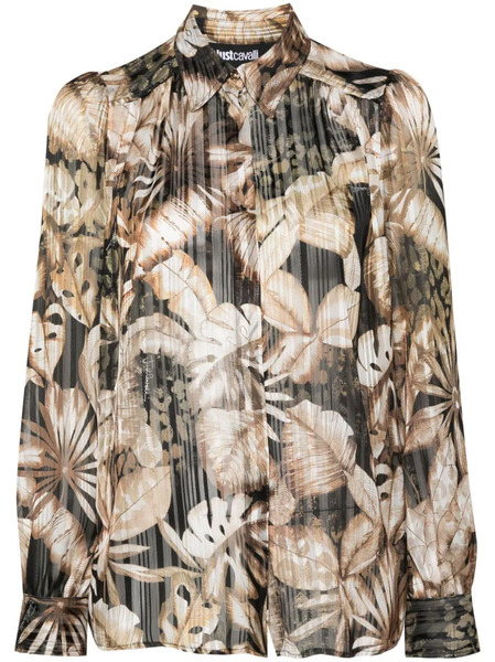  Just Cavalli Floral Metallic Sheer Shirt - Gold 