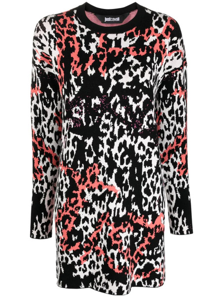  Just Cavalli Jacquard Leopard-print Minidress - Black 