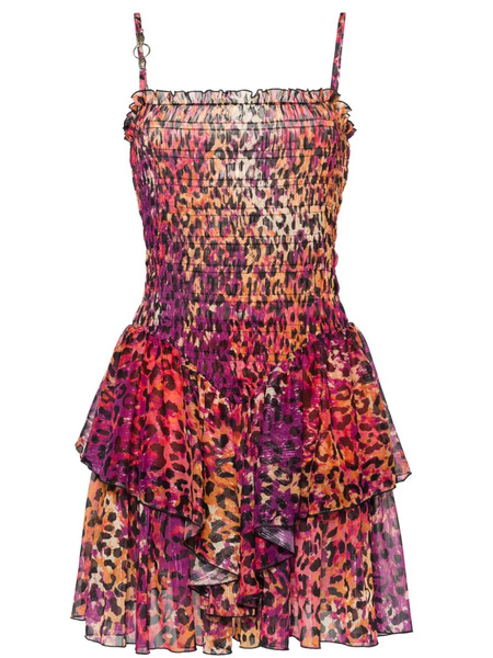  Just Cavalli Layered Leopard-print Mini Dress - Purple 