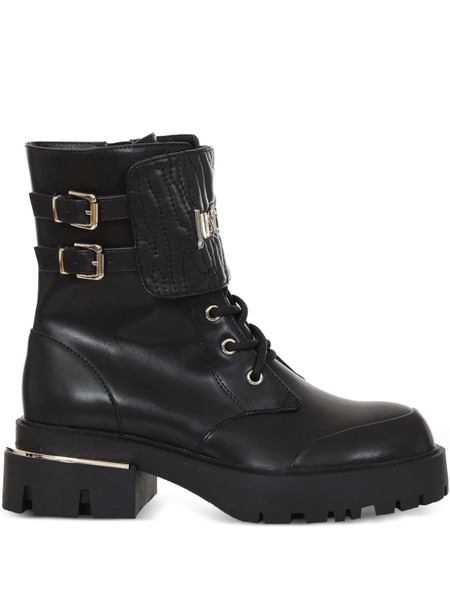  Just Cavalli Logo Buckled Combat Boots - Black 