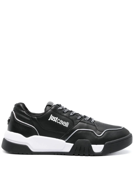  Just Cavalli Logo-print Metallic Leather Sneakers - Black 