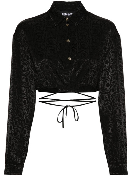  Just Cavalli Monogram Jacquard Cropped Blouse - Black 