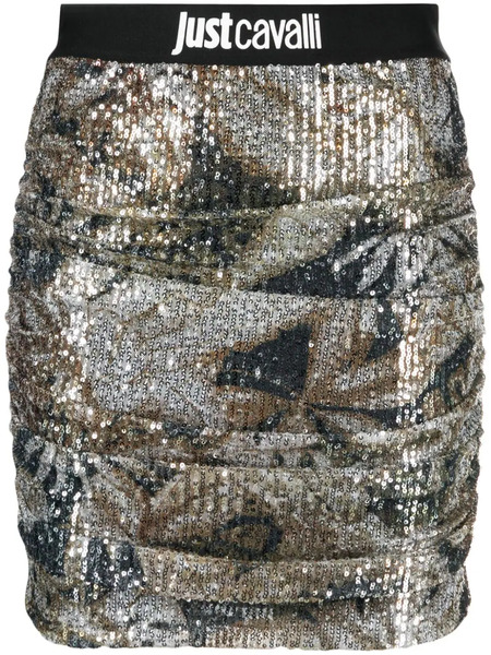 Just Cavalli Sequined Ruched Skirt - Silver 