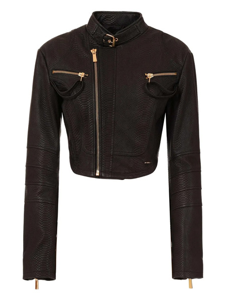  Just Cavalli Snakeskin-effect Biker Jacket - Black 