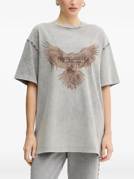  Just Cavalli Stud-emblishment Printed T-shirt - Grey 
