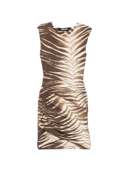  Just Cavalli Zebra-print Ruched Mini Dress - Brown 