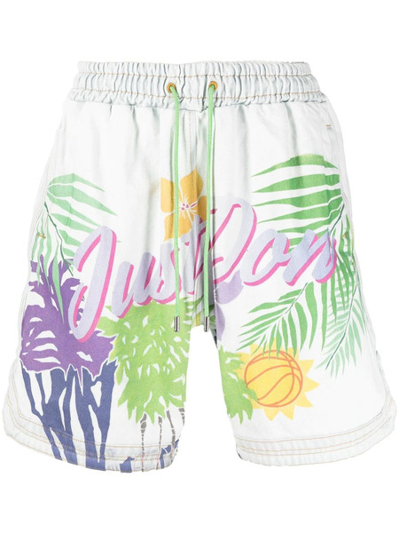  Just Don Graphic-logo Print Shorts - Blue 